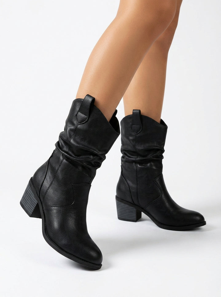 Emma | Western Leather Slouch Ankle Boots