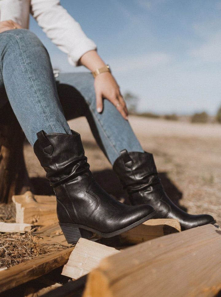 Emma | Western Leather Slouch Ankle Boots