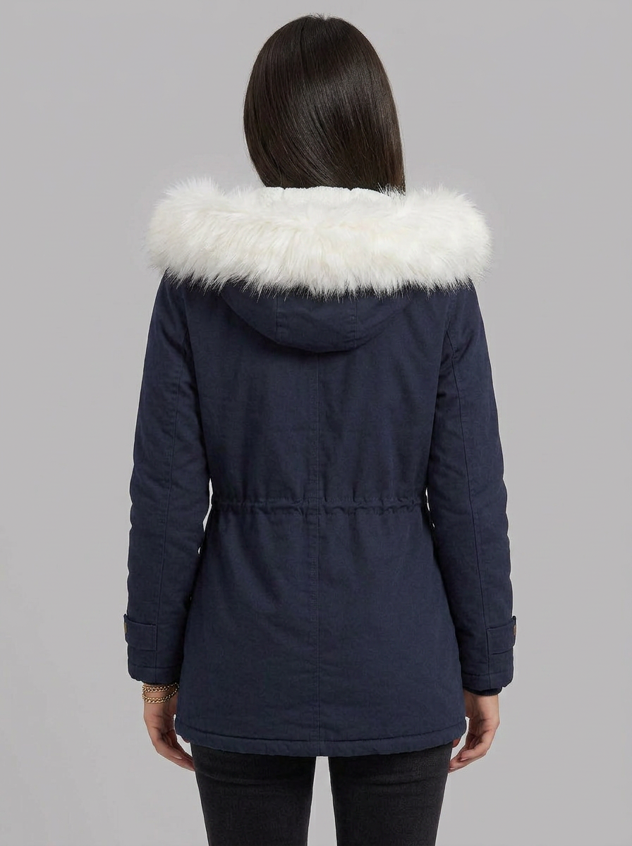 Evie | Women's Snow Jacket Long Hooded Fur Trim Belted