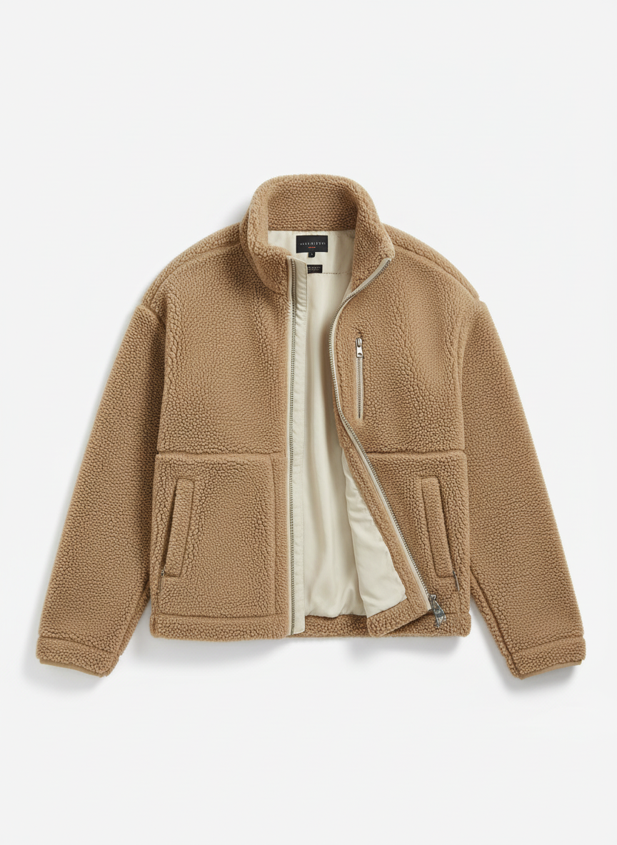 Faye | Women's Beige Oversized Zip Up Teddy Fleece Jacket 5