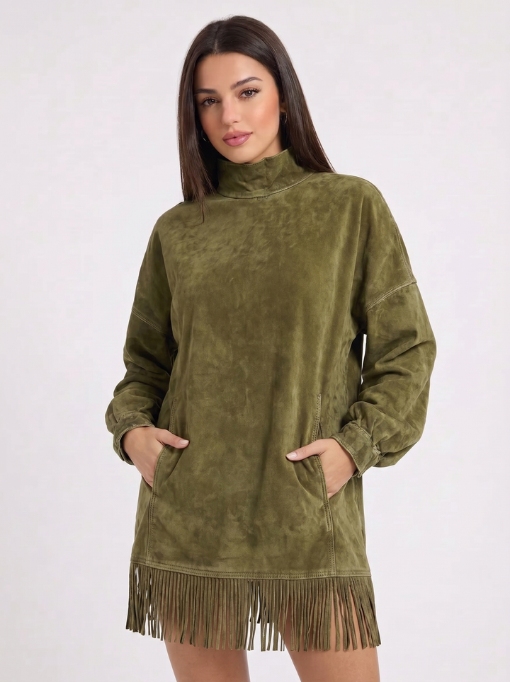 Florence | Long Sleeve Winter Dress with Fringe Detail