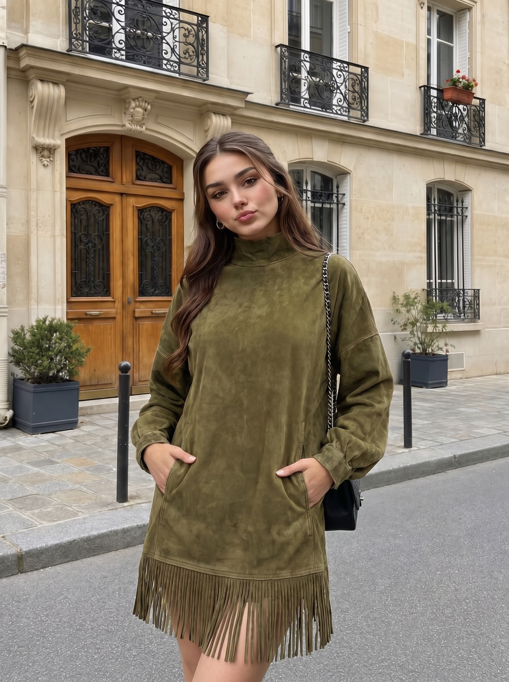 Florence | Long Sleeve Winter Dress with Fringe Detail