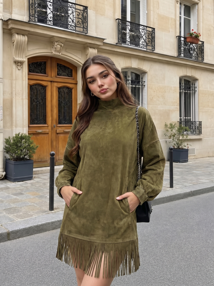 Florence | Long Sleeve Winter Dress with Fringe Detail