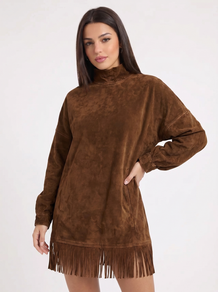 Florence | Long Sleeve Winter Dress with Fringe Detail
