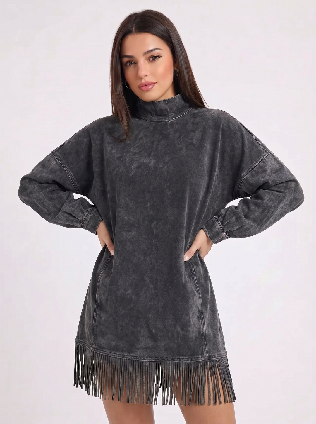 Florence | Long Sleeve Winter Dress with Fringe Detail