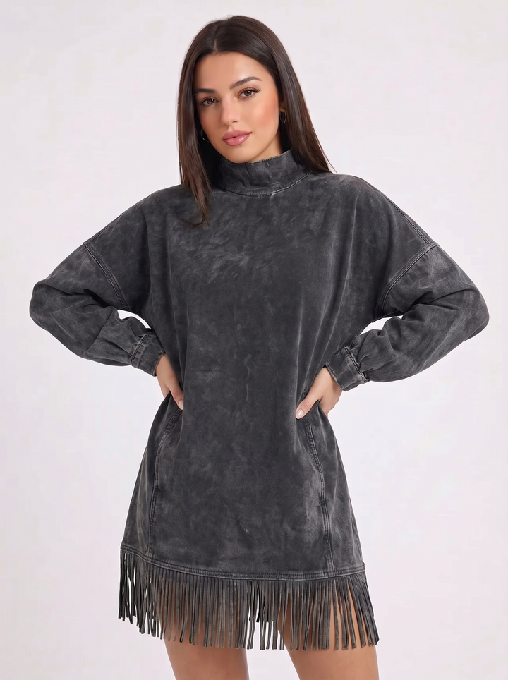 Florence | Long Sleeve Winter Dress with Fringe Detail