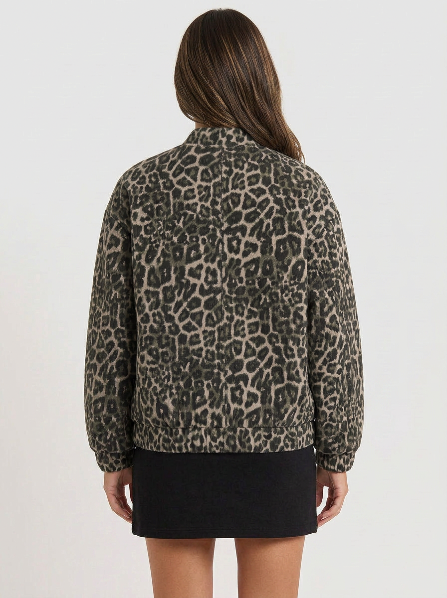 Frankie | Leopard Print Oversized Zip Up Bomber Jacket