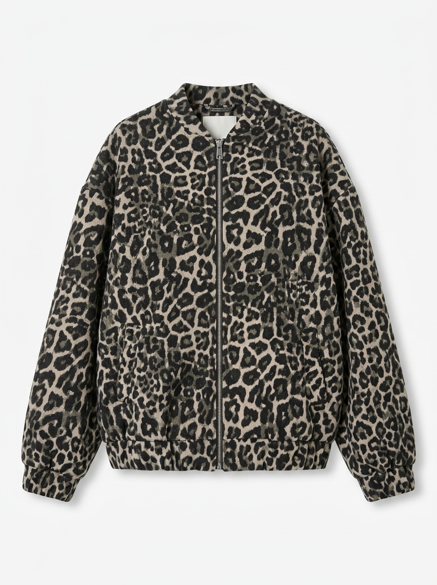 Frankie | Leopard Print Oversized Zip Up Bomber Jacket