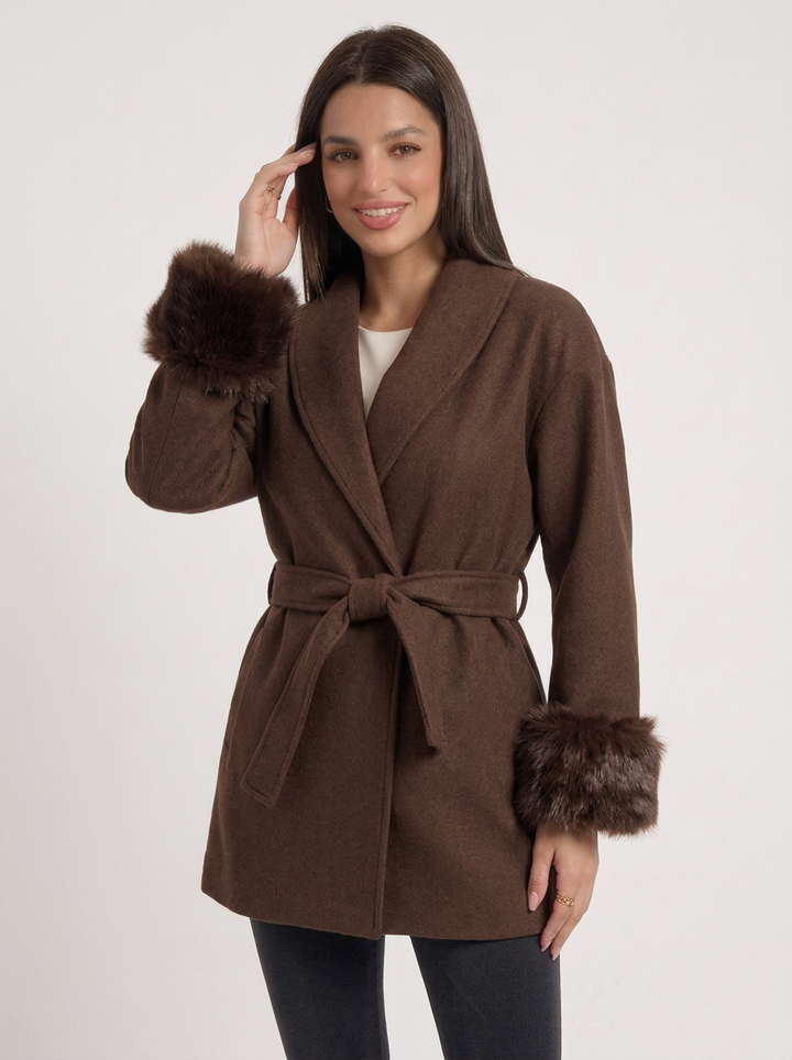 Frankie | Women's Winter Wrap Coat with Fur Cuffs