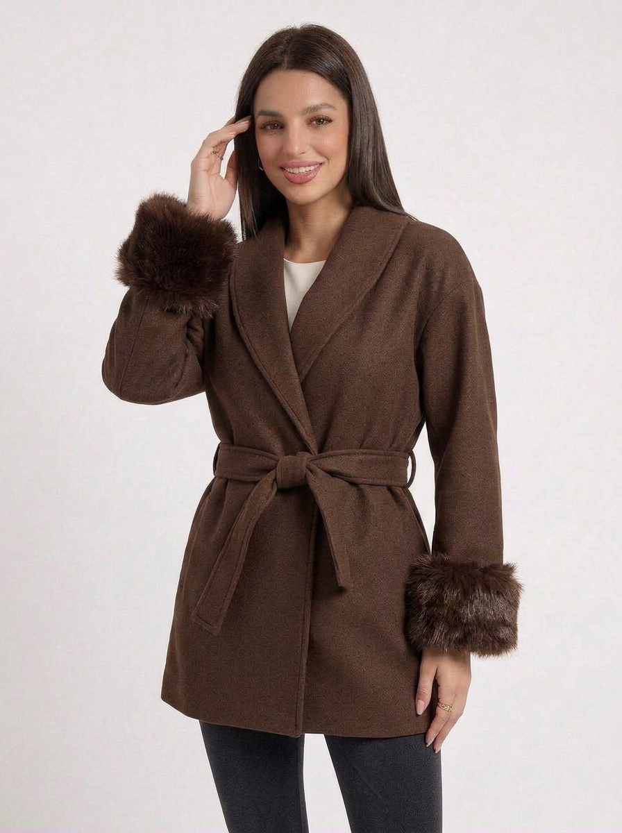 Frankie | Women's Winter Wrap Coat with Fur Cuffs