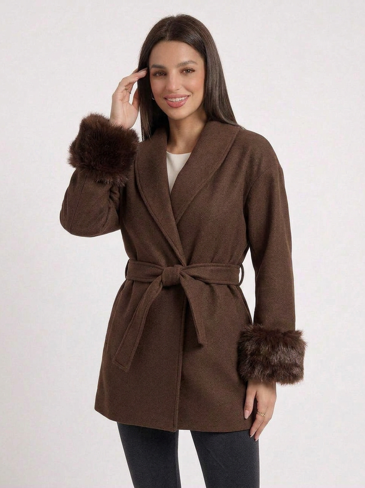 Frankie | Women's Winter Wrap Coat with Fur Cuffs