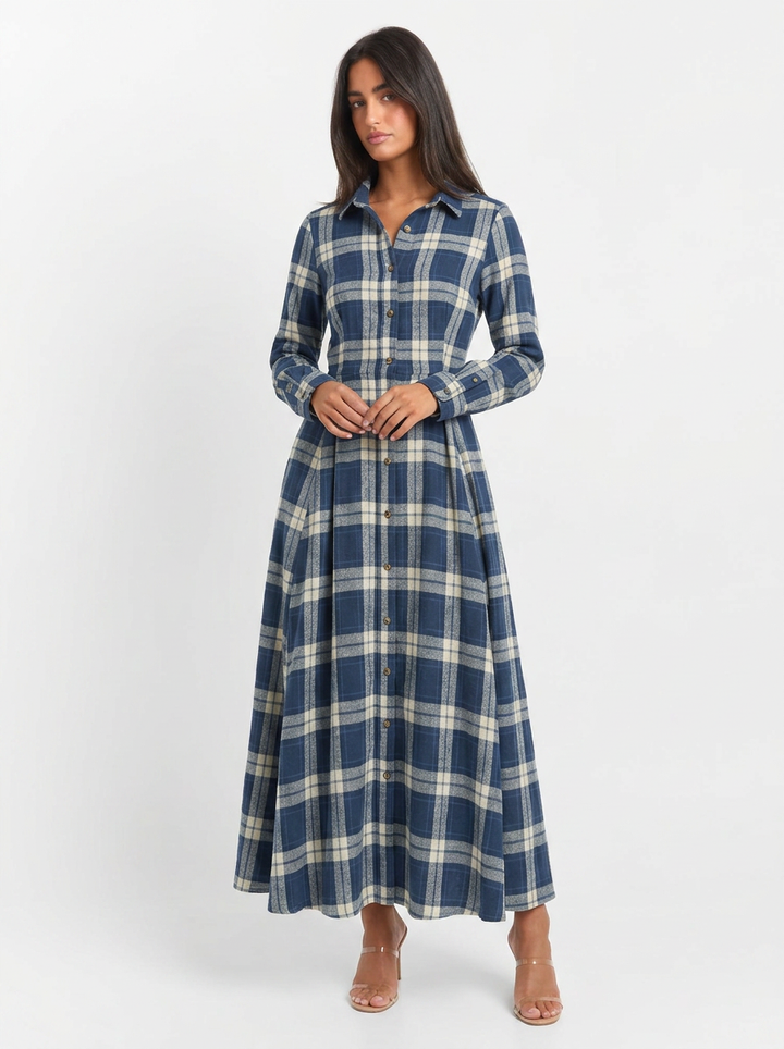 Grace | Tartan Button-Up Maxi Dress