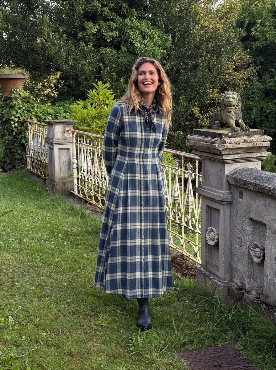 Grace | Tartan Button-Up Maxi Dress