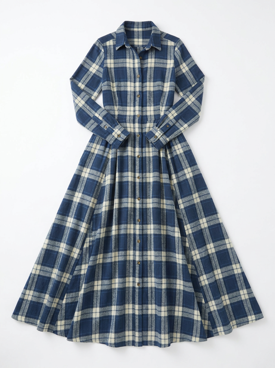 Grace | Tartan Button-Up Maxi Dress