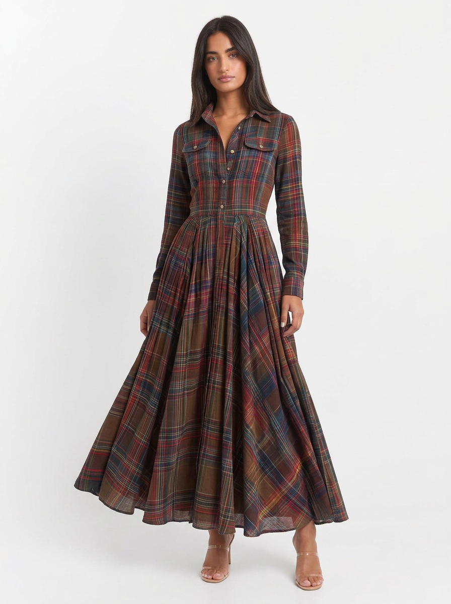 Grace | Tartan Button-Up Maxi Dress