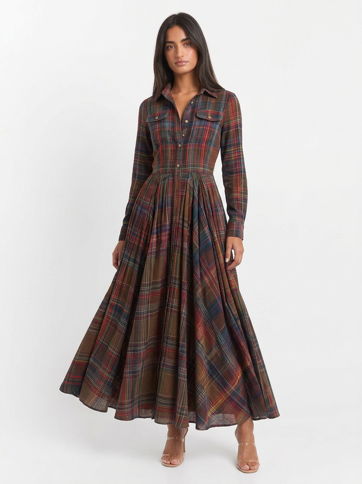 Grace | Tartan Button-Up Maxi Dress