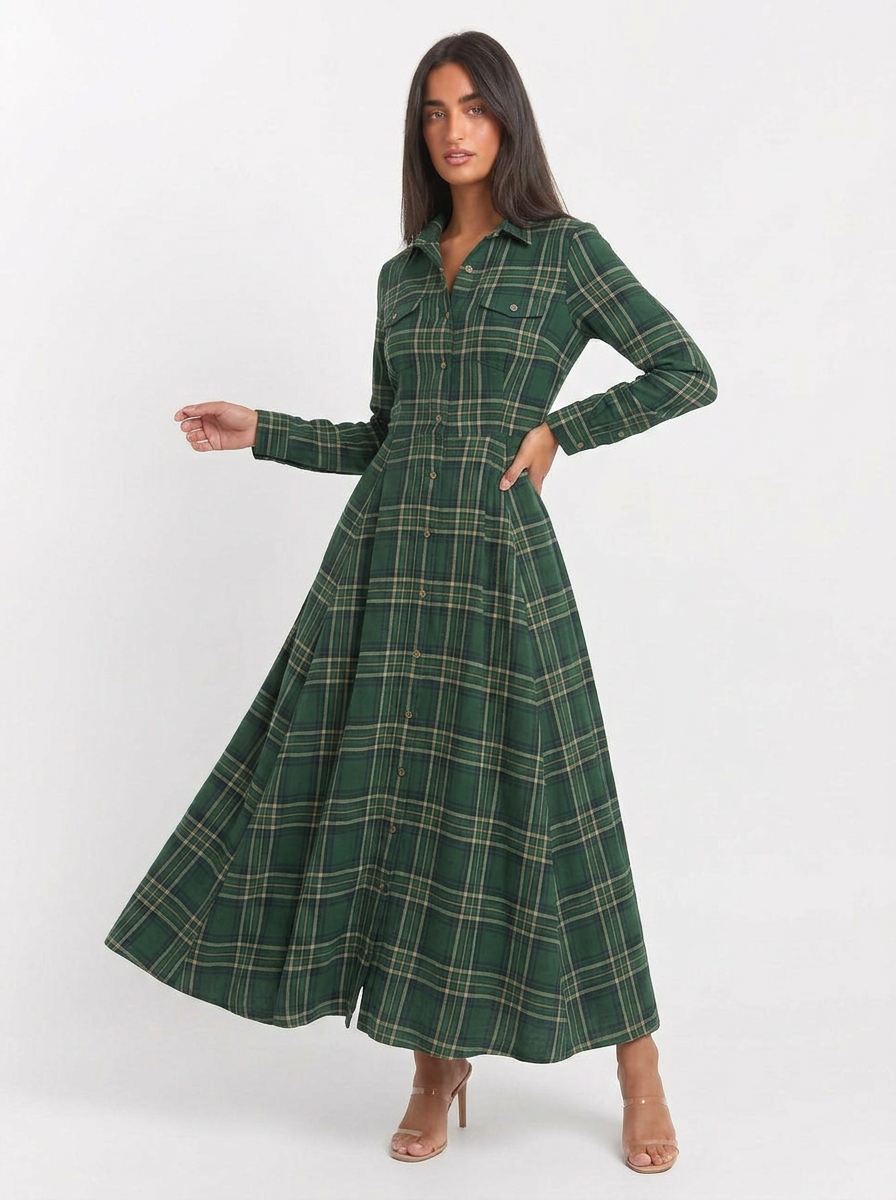 Grace | Tartan Button-Up Maxi Dress
