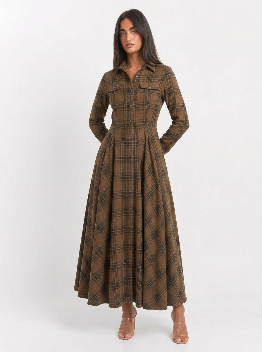 Grace | Tartan Button-Up Maxi Dress