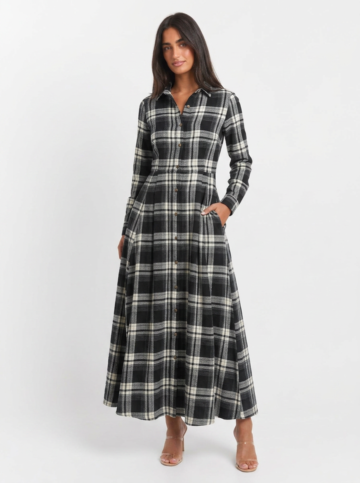 Grace | Tartan Button-Up Maxi Dress