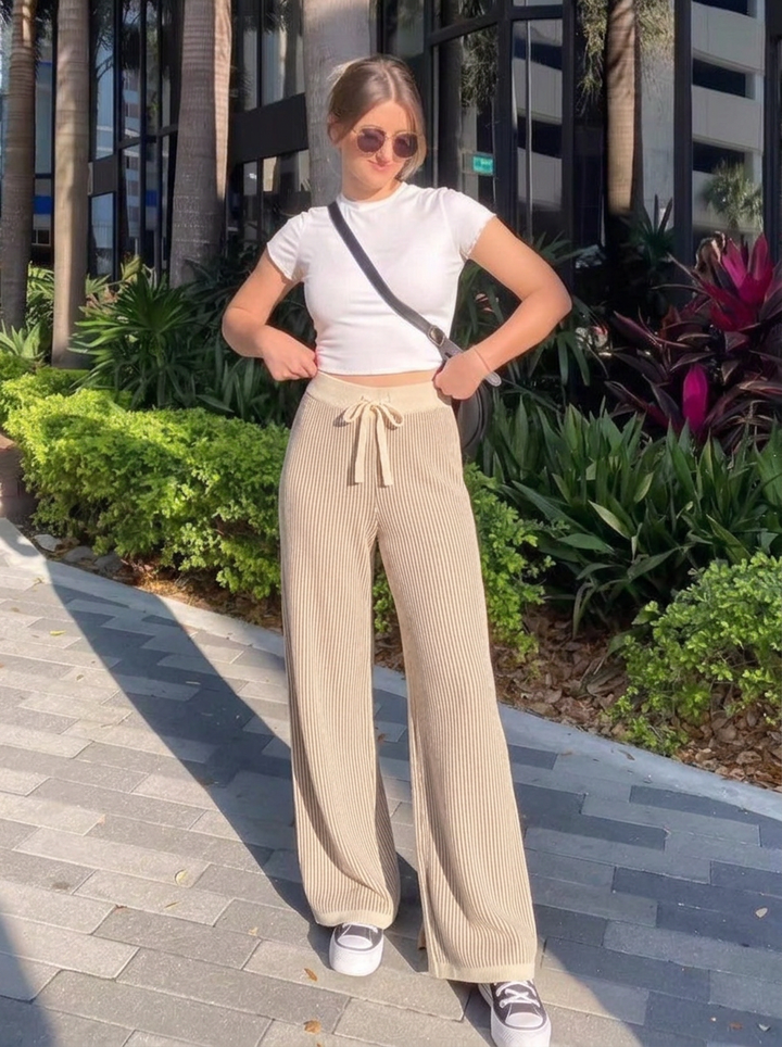 Grace | Women's Knit Pants Wide Leg Drawstring