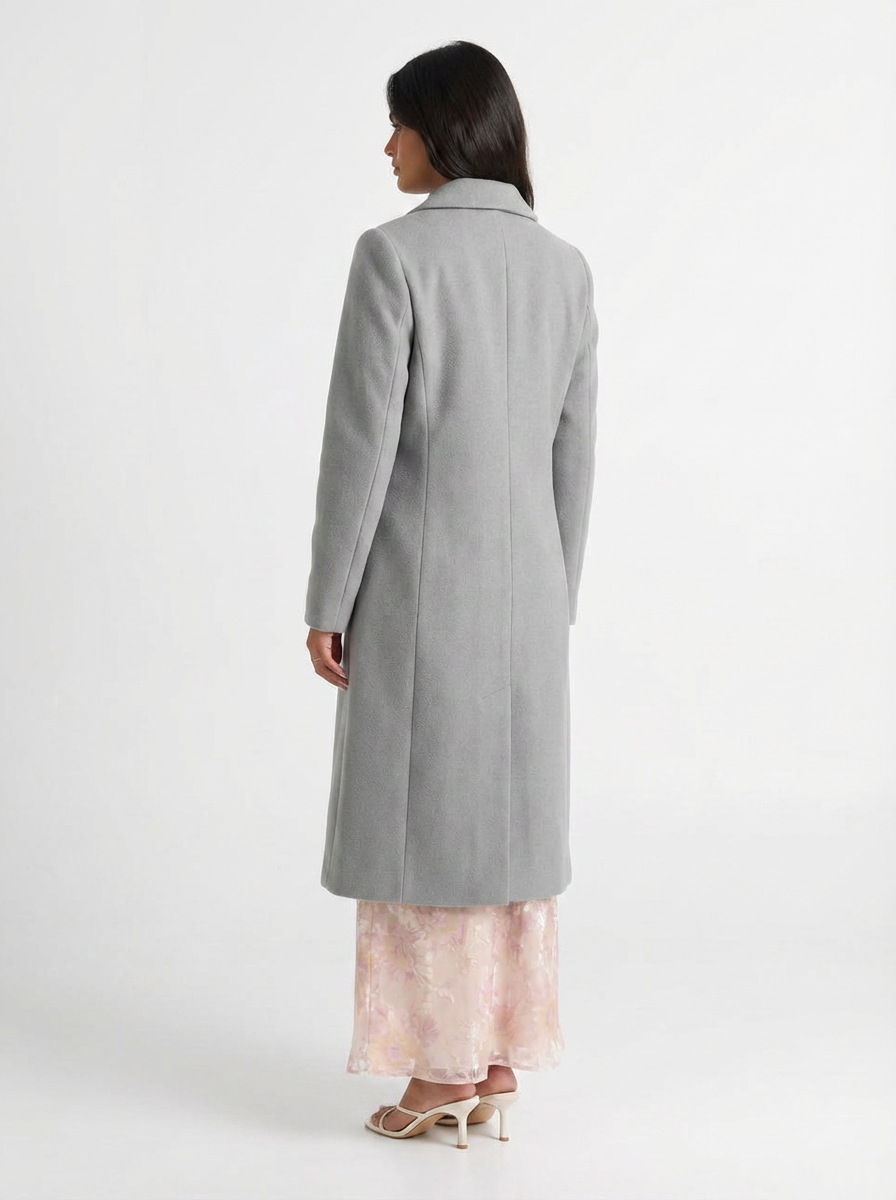 Greta | Women's Gray Notch Lapel Double Breasted Longline Coat 2