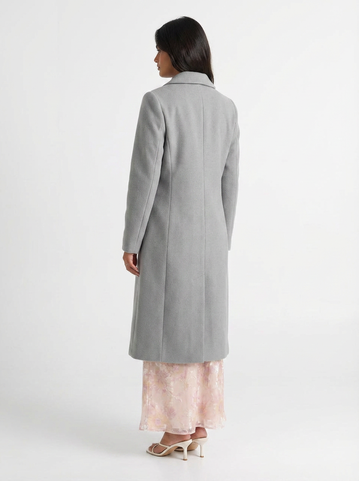 Greta | Women's Gray Notch Lapel Double Breasted Longline Coat 2