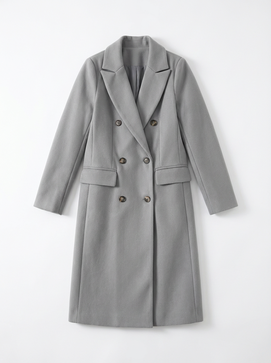 Greta | Women's Gray Notch Lapel Double Breasted Longline Coat 3