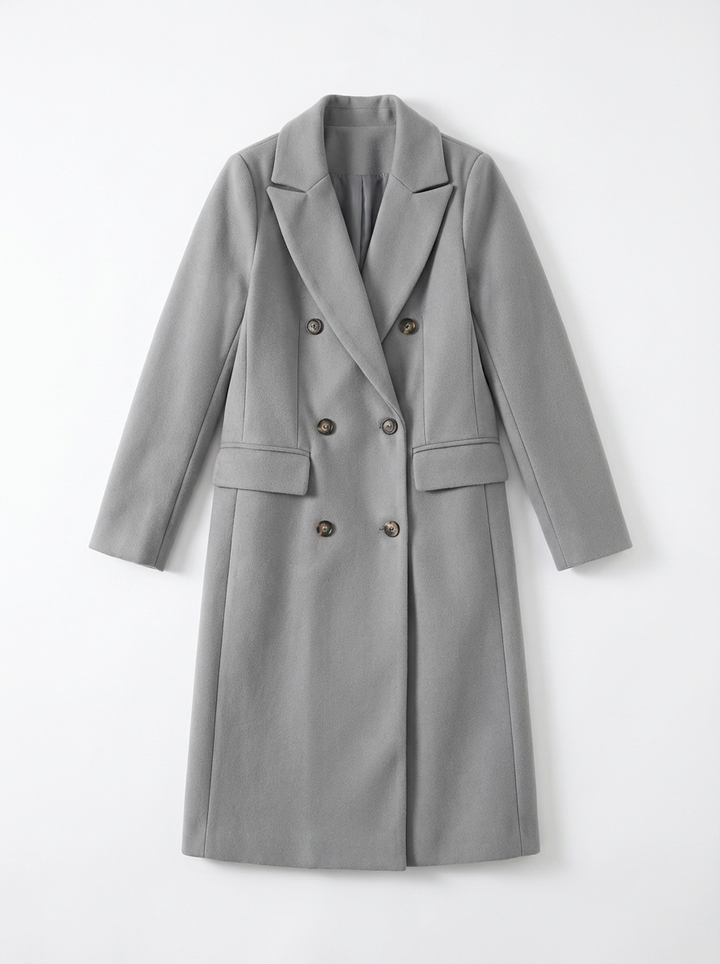 Greta | Women's Gray Notch Lapel Double Breasted Longline Coat 3