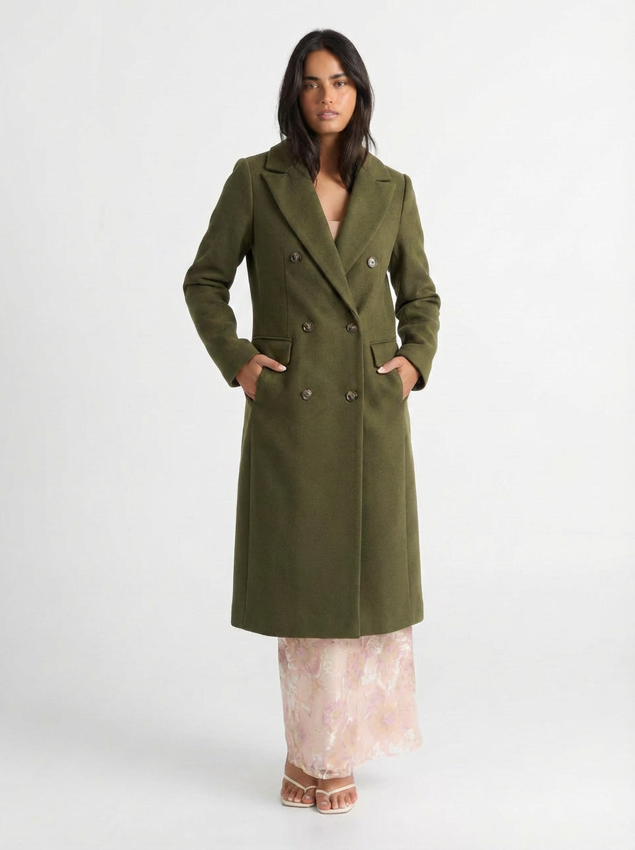 Greta | Women's Gray Notch Lapel Double Breasted Longline Coat 6