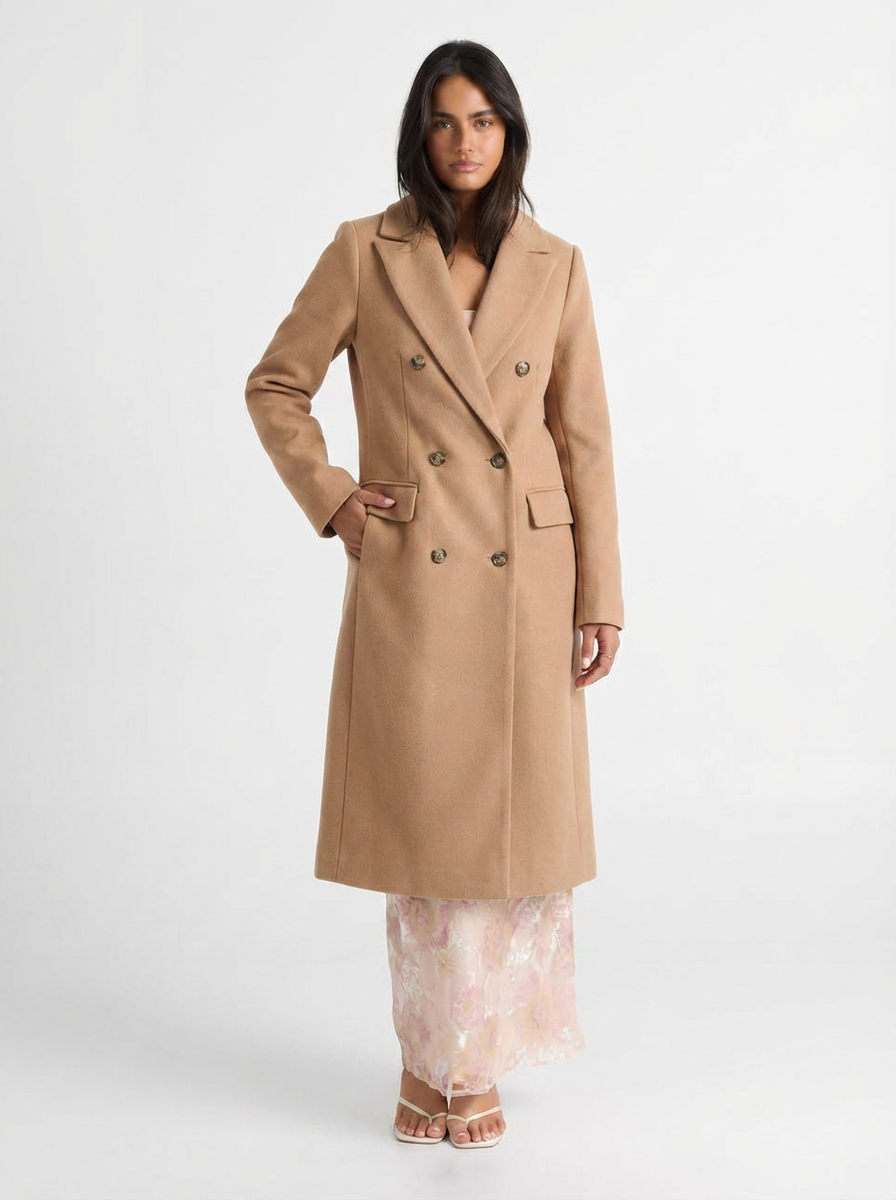 Greta | Women's Gray Notch Lapel Double Breasted Longline Coat 7