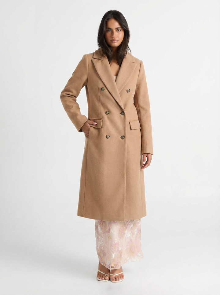 Greta | Women's Gray Notch Lapel Double Breasted Longline Coat 7