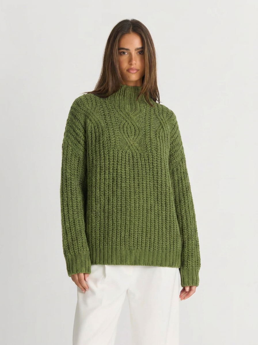 Hattie | Women's High Neck Cable Knit Sweater