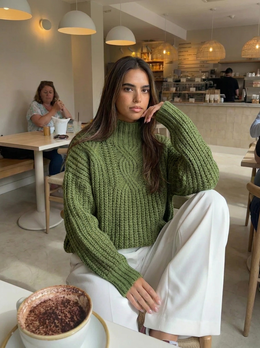 Hattie | Women's High Neck Cable Knit Sweater 1
