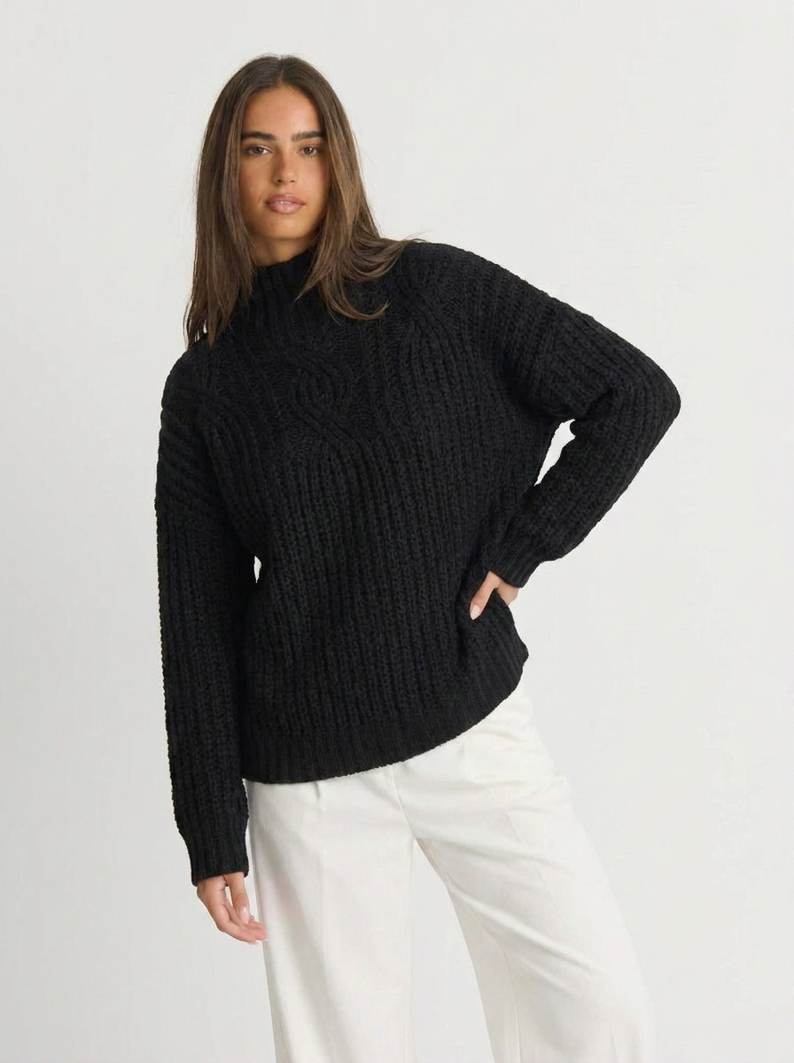 Hattie | Women's High Neck Cable Knit Sweater 4