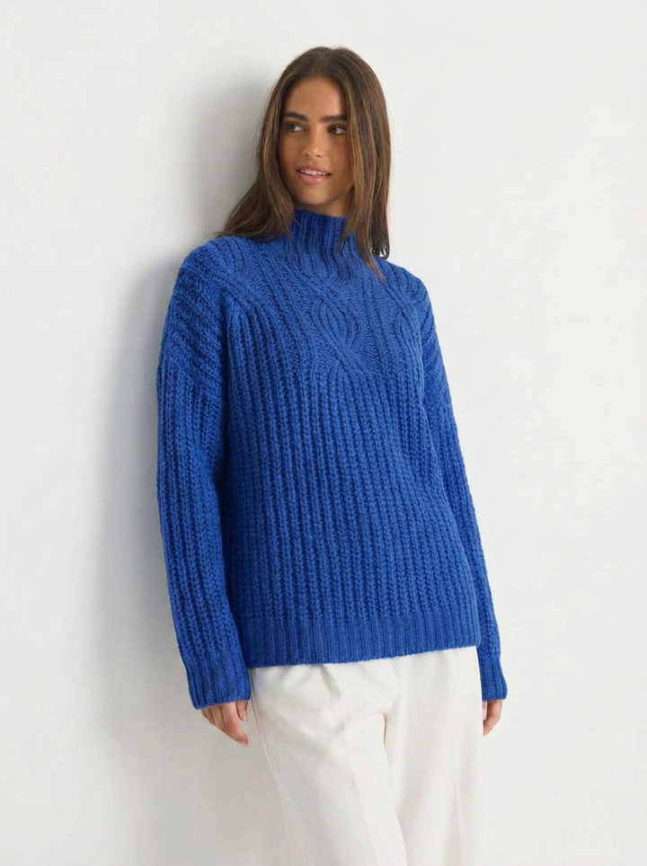 Hattie | Women's High Neck Cable Knit Sweater 5