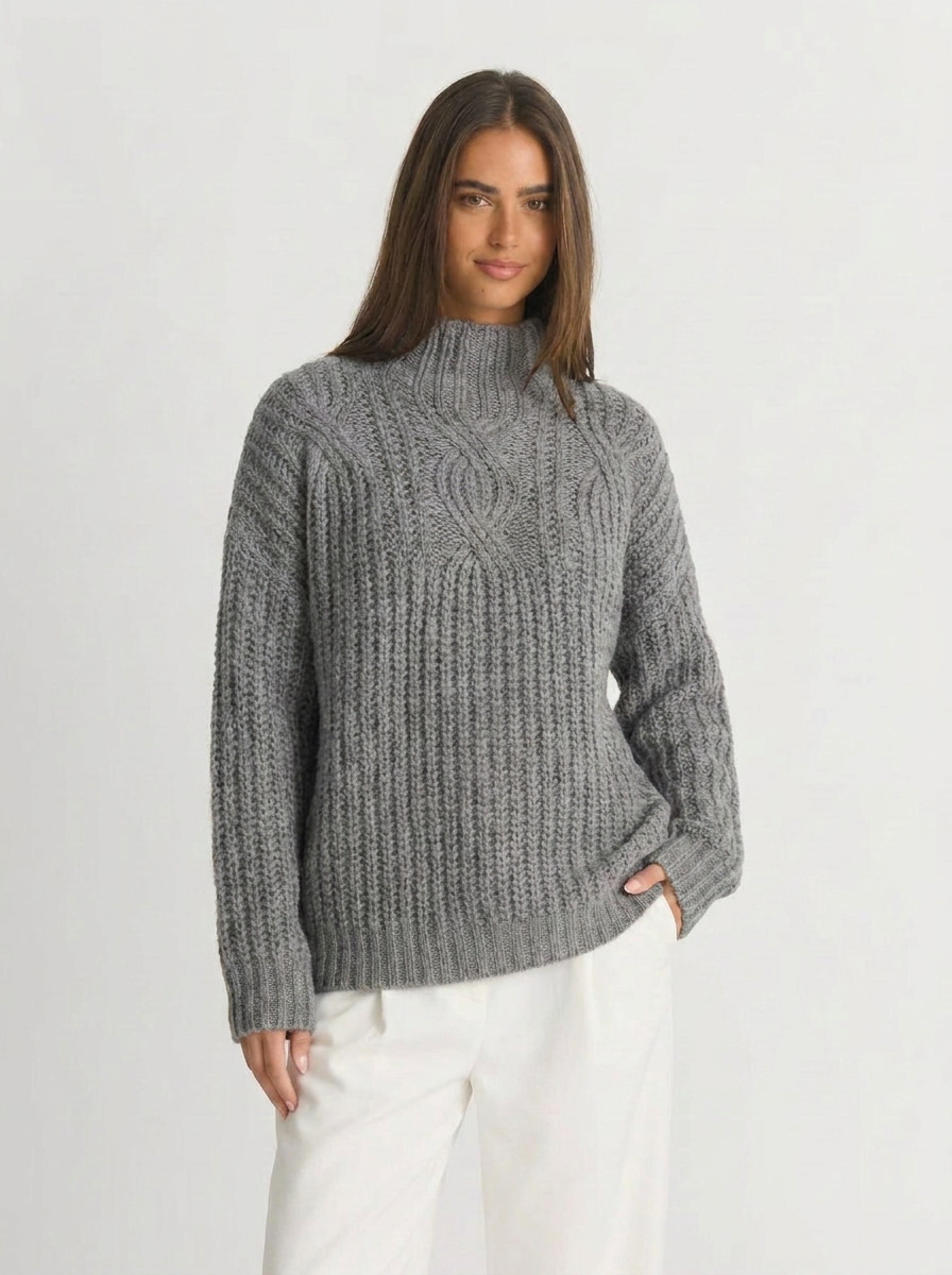 Hattie | Women's High Neck Cable Knit Sweater 6