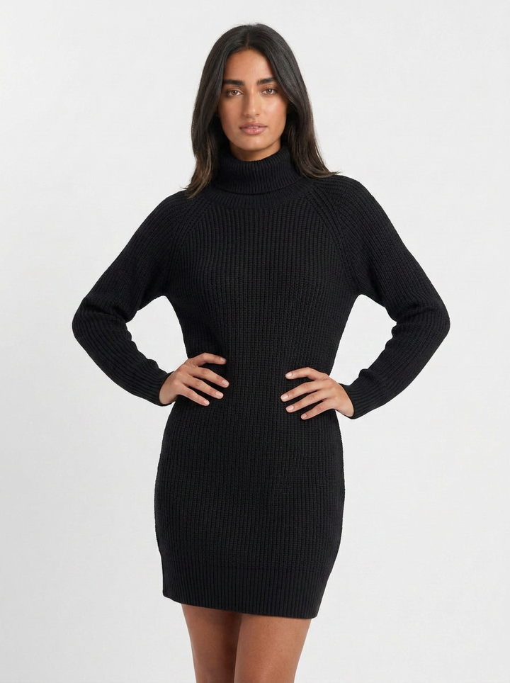 Hazel | Women's Knit Winter Dress Turtleneck Mini