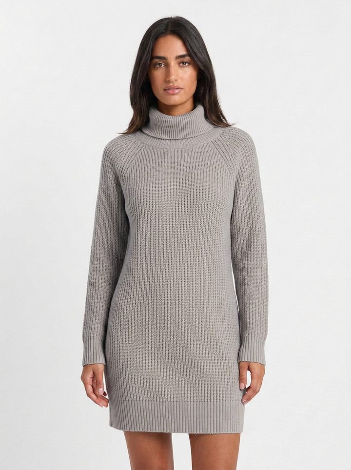 Hazel | Women's Knit Winter Dress Turtleneck Mini