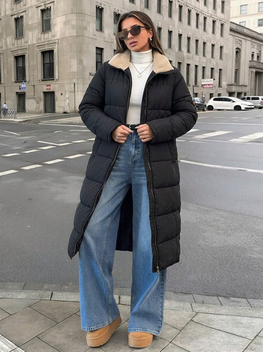 Hazel | Women's Puffer Jacket Long with Hooded Collar