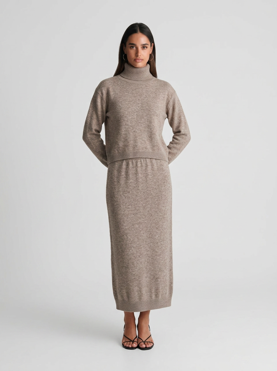 Hazel | Women's Turtleneck Knit Midi Dress