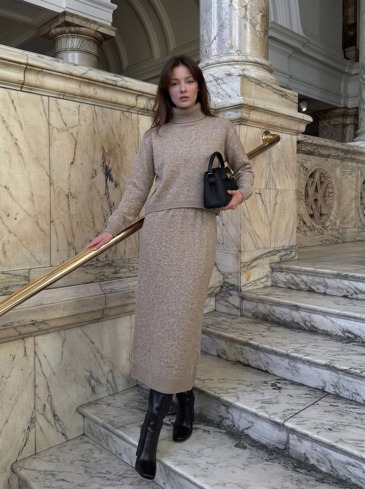 Hazel | Women's Turtleneck Knit Midi Dress