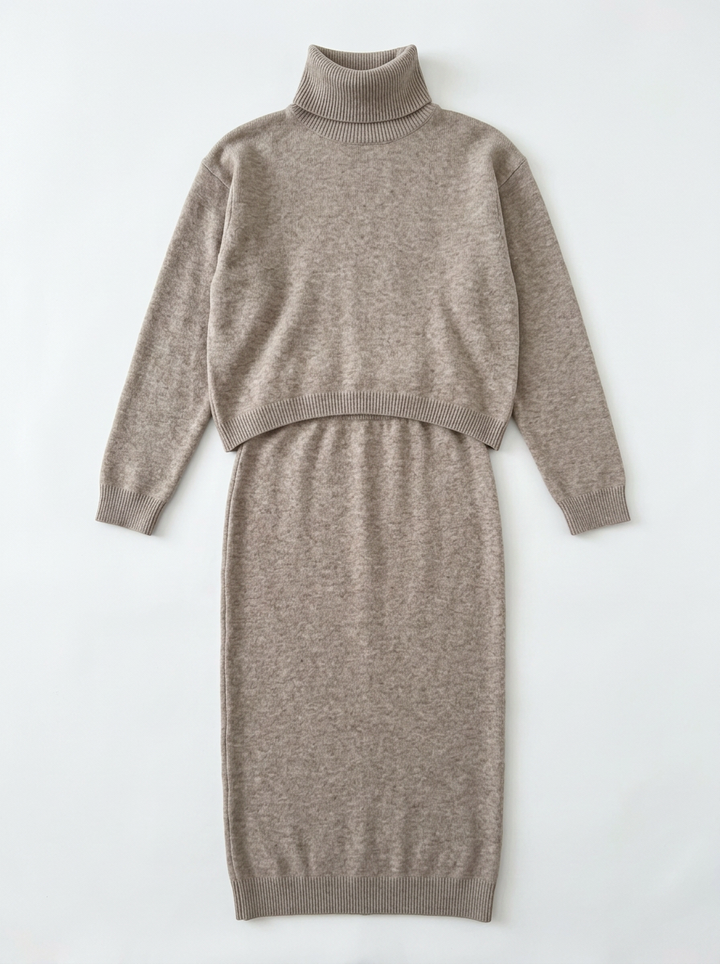 Hazel | Women's Turtleneck Knit Midi Dress