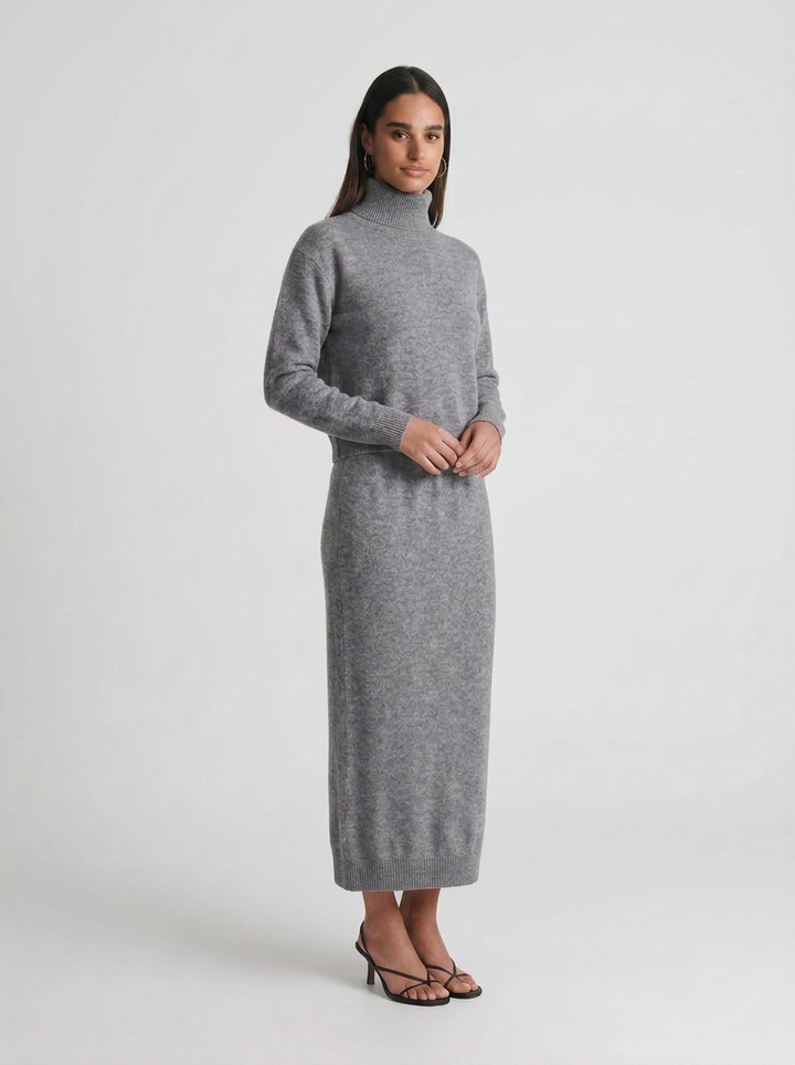 Hazel | Women's Turtleneck Knit Midi Dress