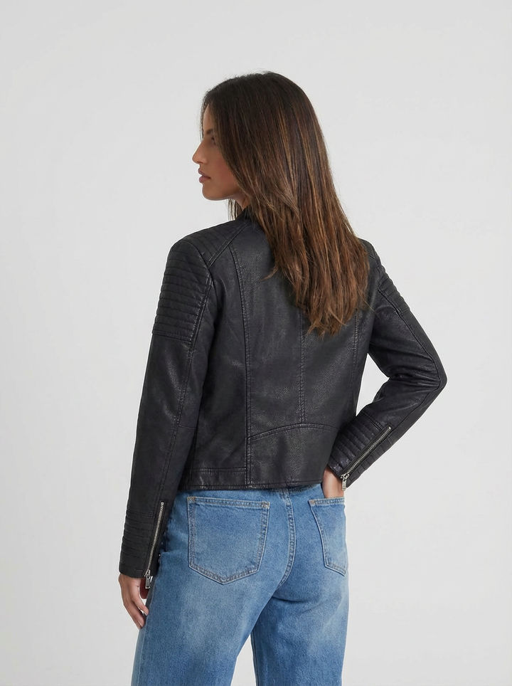 Heather| Women's Black Leather Jacket Cropped 2
