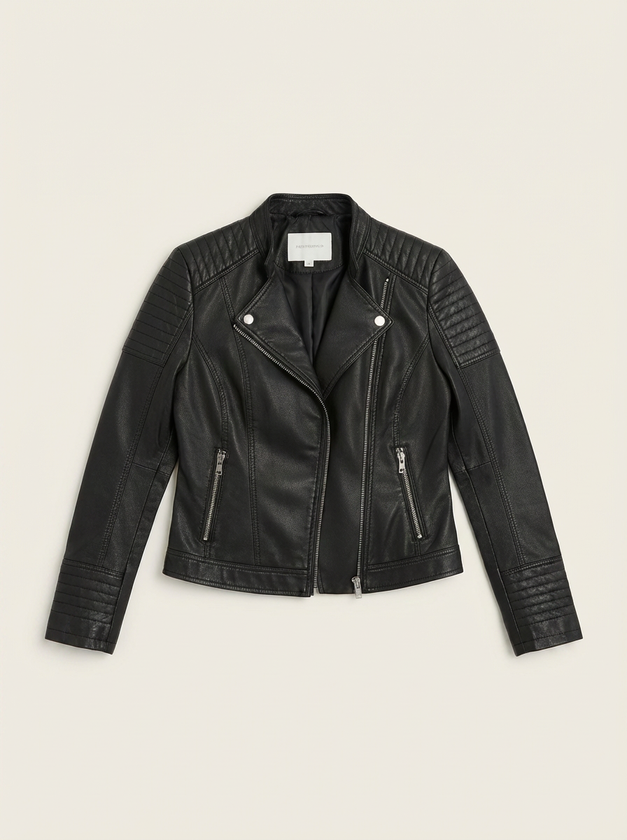 Heather| Women's Black Leather Jacket Cropped 3