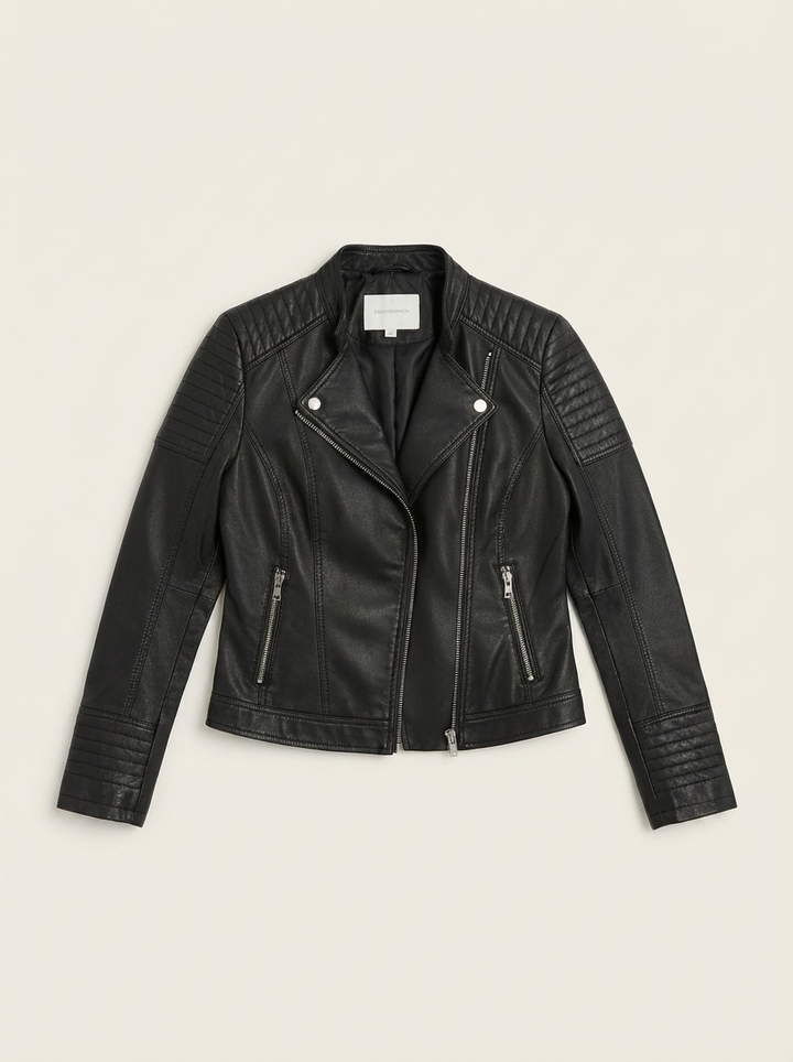 Heather| Women's Black Leather Jacket Cropped 3