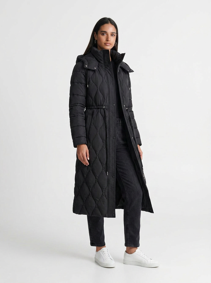 Indie | Women's Quilted Long Puffer Coat with Hood