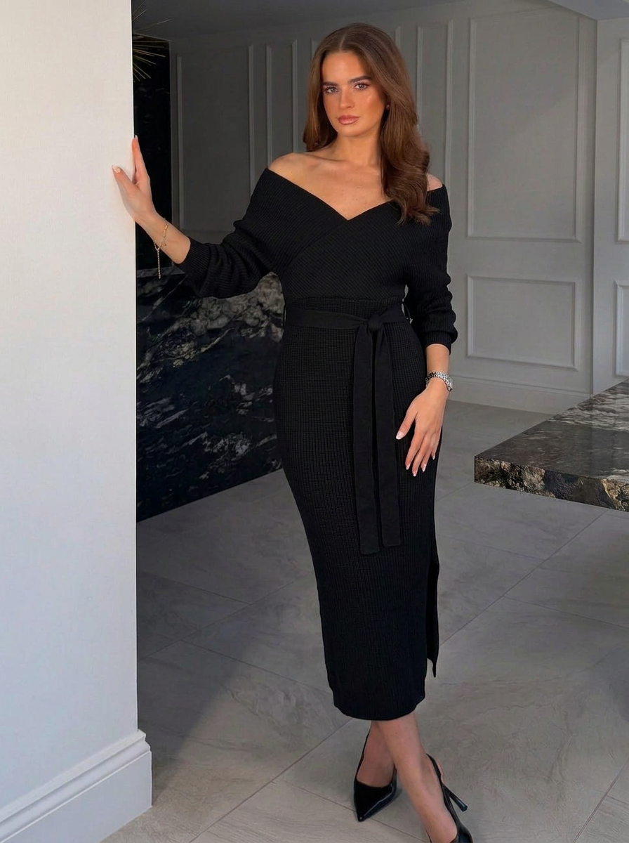 Isla | Knit Wrap Midi Dress