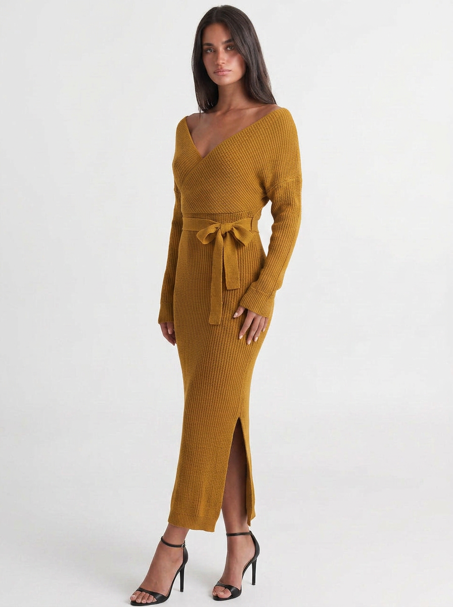 Isla | Knit Wrap Midi Dress