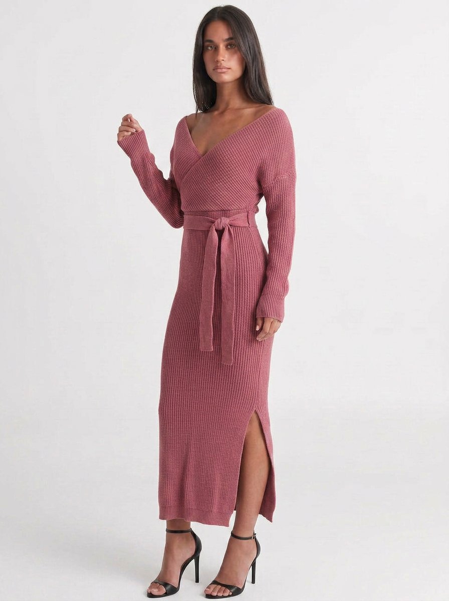 Isla | Knit Wrap Midi Dress